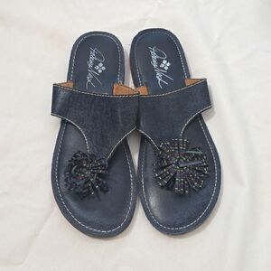 Patricia Nash Navy Pom Pom Sandals Size 9